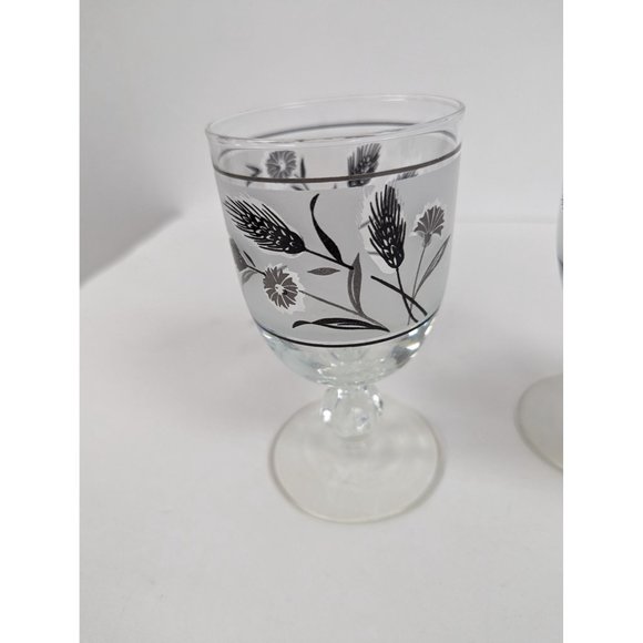 Set 3 Vintage Libbey Silver Wheat Frosted Glasses 5 1/2" by 2 7/8" Footed Stem - Picture 2 of 7